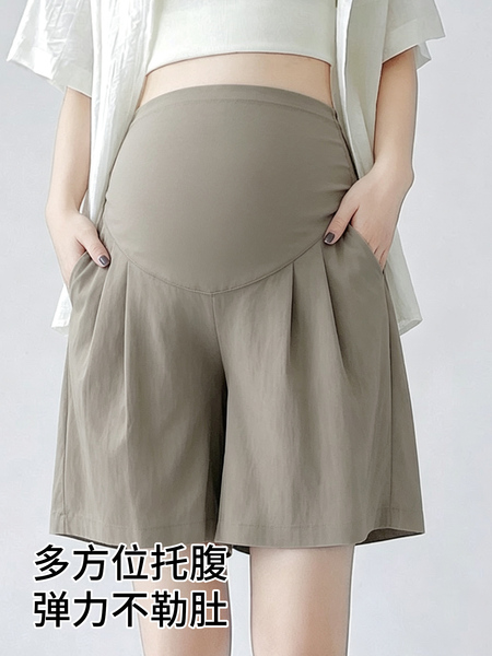 孕妇短裤夏季薄款不勒肚子宽松高腰显瘦遮肚子孕妇装冰丝阔腿托腹