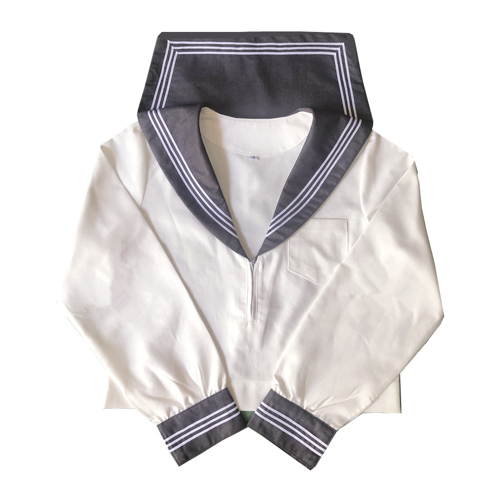 ORTHODOX BASIC GRAY-COLLAR WHITE THREE JK UNIFORM LONG SLEEVES SHORT SLEEVE KANSAI PLACKET SAILOR SUIT PLEATED SKIRT SET