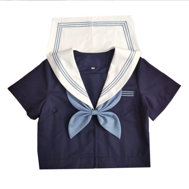 ORTHODOX WHITE-COLLAR BLUE THREE MAIN LINE JAPAN JK UNIFORM LONG SLEEVE KANSAI PLACKET SAILOR SUIT MID WEAR PLEATED SKIRT SET