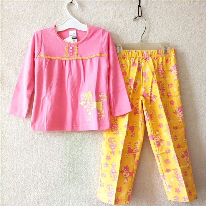 ORIGINAL SPRING AND AUTUMN CHILDRENS COTTON LOUNGEWEAR SET GIRLS EMBROIDERED CUTE CARTOON PAJAMAS CASUAL AIR-CONDITIONED CLOTHES