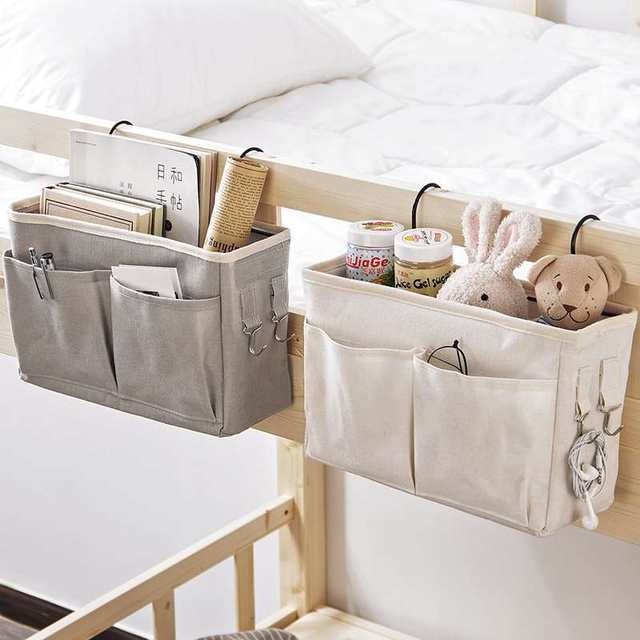 Thickened canvas dormitory fabric hanging blue bedside placing mobile phone debris storage box top and bottom laying rack storage hanging bag