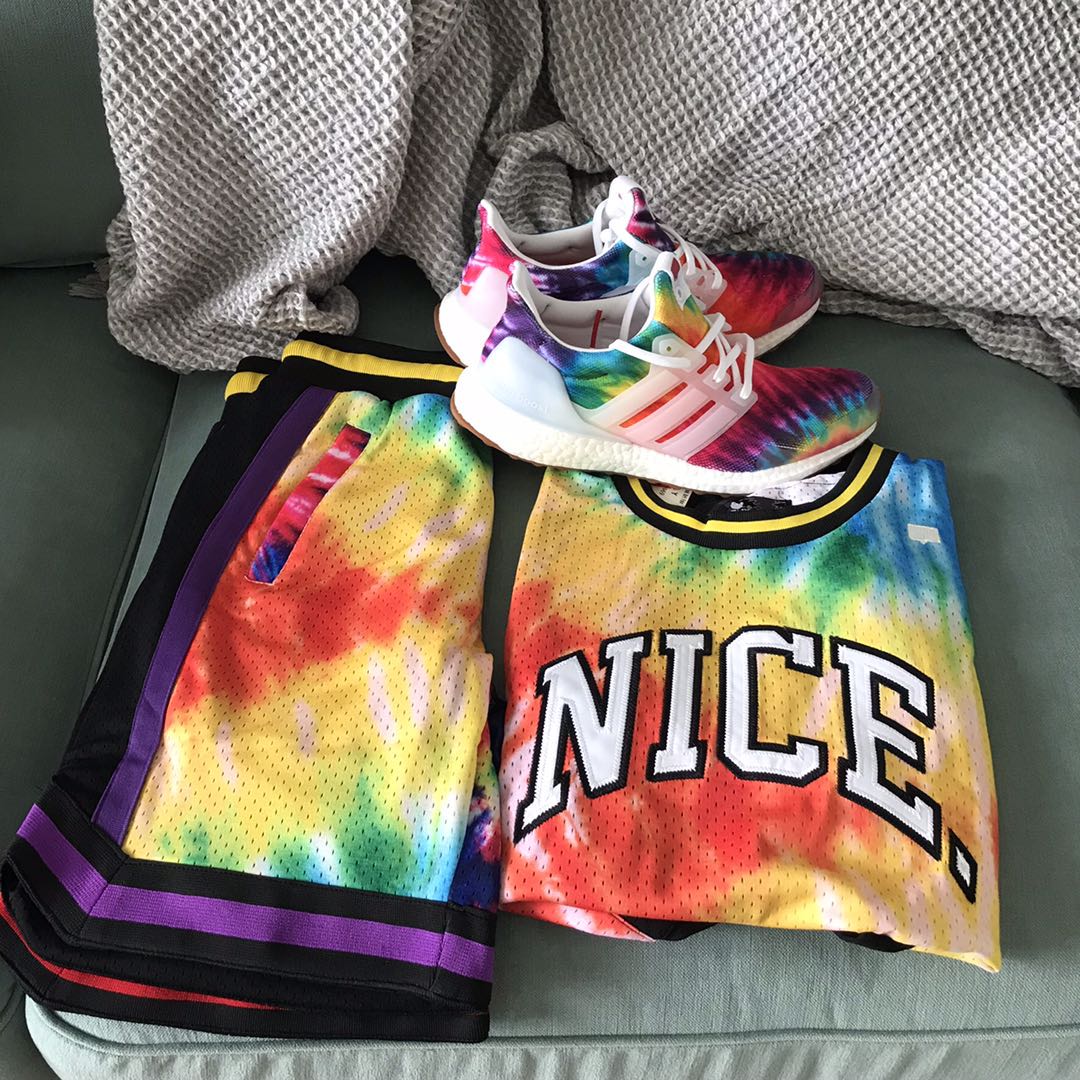 WOODSTOCK NICE KICKS 공동 50주년 기념 레인보우 타이다이 스포츠 유니폼과 조끼[남성 및 여성용]