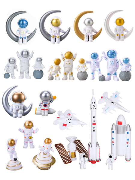 航天飞机火箭7件套宇航员星球蛋糕装饰品摆件航空模型探险飞船