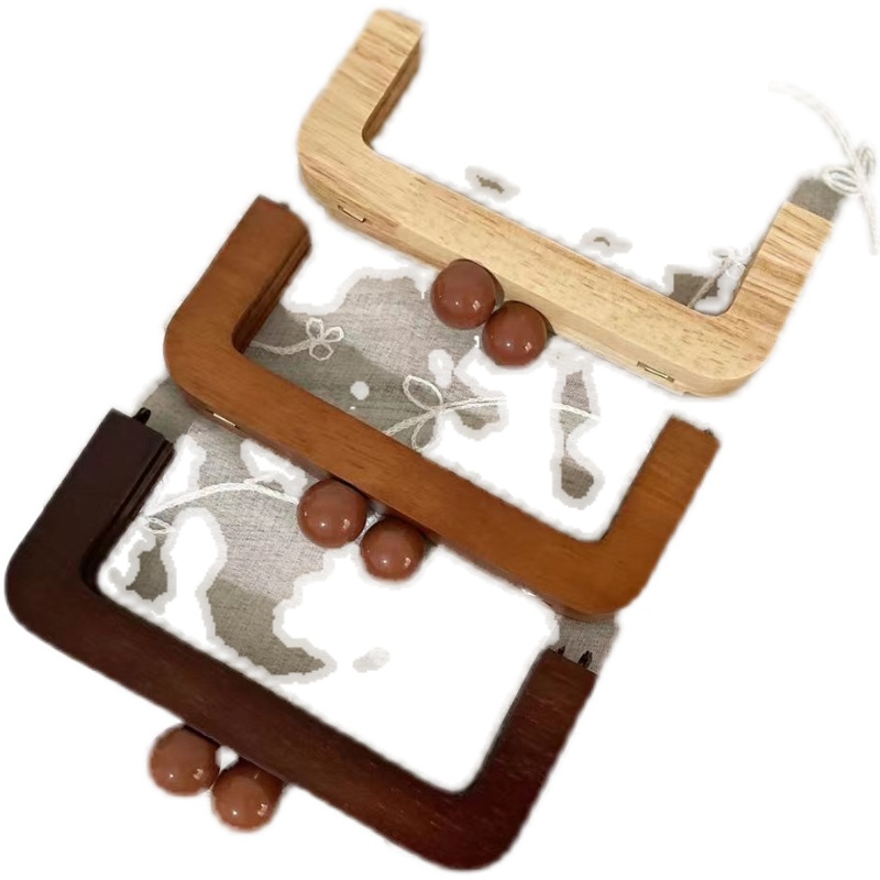 SEND DRAWINGS >> 20CM RETRO SQUARE WOODEN MOUTH GOLD HALF-ROUND WOODEN WRIST HANDMADE MOUTH GOLD BAG ACCESSORIES SET
