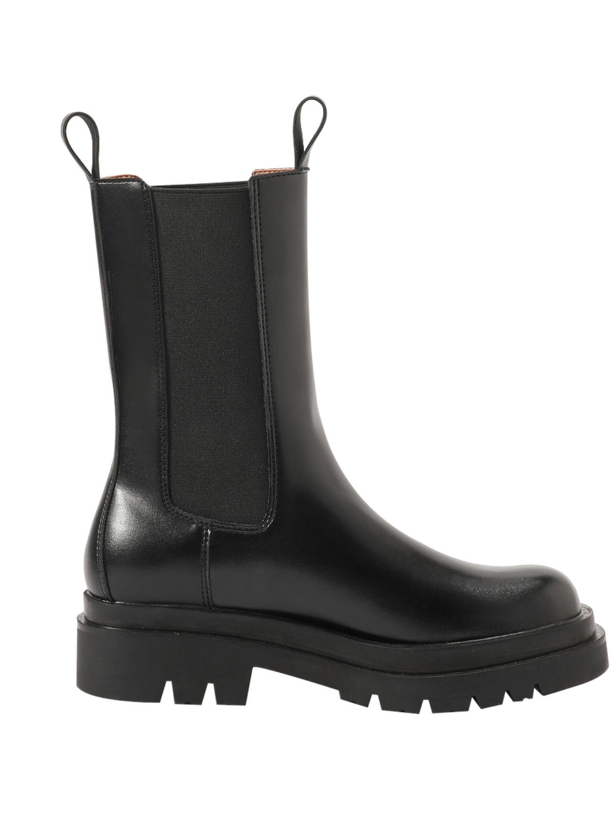 밀란 스튜디오  가죽 마틴 부츠 슬리밍 브리티시 스타일 미드 종아리 두꺼운 밑창 첼시 나이트 여성용 숏부츠