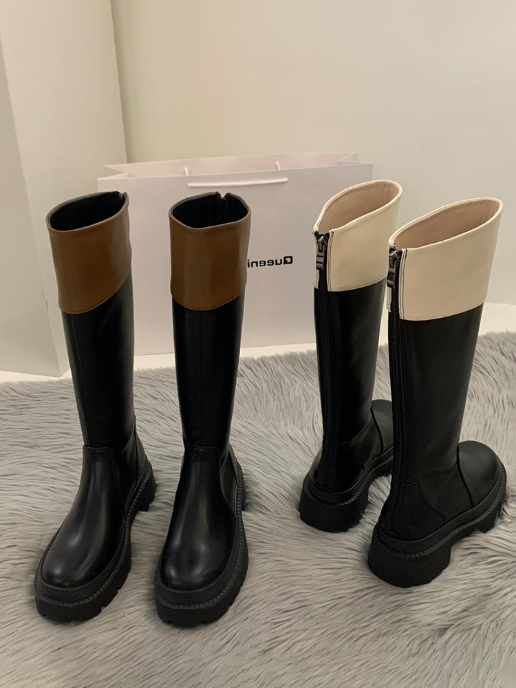 밀란 스튜디오 여성 부츠 2024 새로운 스타일의 여성 무릎 높이 두꺼운 밑창 긴 다리 기사 부츠