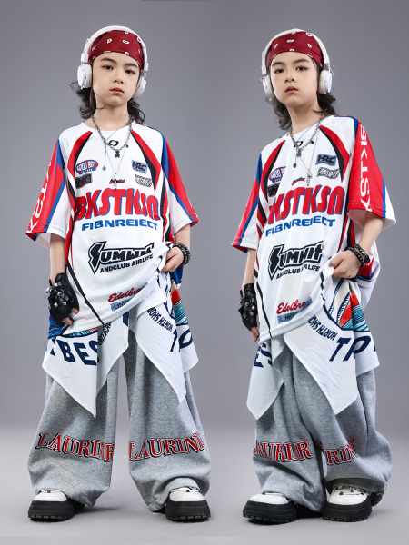 儿童街舞演出服嘻哈男童表演服hiphop架子鼓女童酷帅潮秋季舞蹈服 — 4