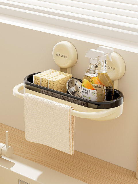 Kitchen storage rack drain rack suction cup rag storage wall-mounted faucet sink steel wool sponge storage tool