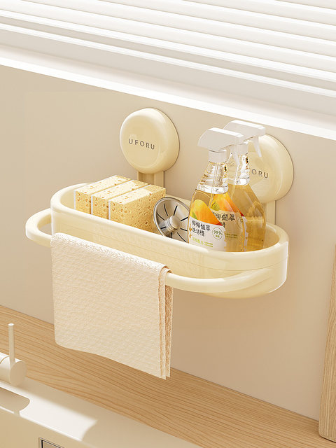Kitchen storage rack drain rack suction cup rag storage wall-mounted faucet sink steel wool sponge storage tool
