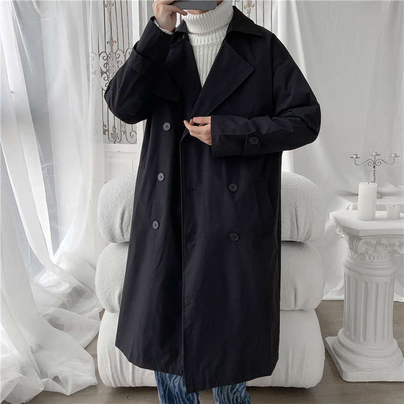 BLACK KENSINGTON TRENCH COAT MENS MID-LENGTH SPRING AND AUTUMN COAT CLOAK HIGH-END MENS BALMACAN CIVILIAN COAT