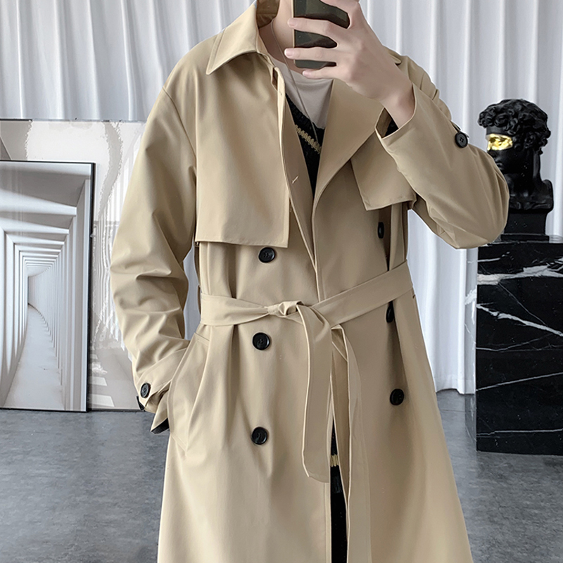 KHAKI TRENCH COAT JACKET MENS AUTUMN AND WINTER CAPE CAPE KOREAN VERSION OF THE TREND RUFFIAN HANDSOME CIVIL SERVANT GERMAN COAT MID-LENGTH