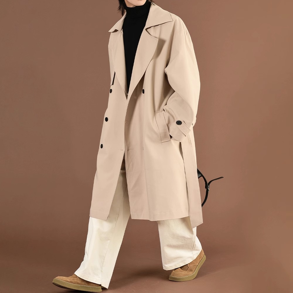 BLACK TRENCH COAT MENS MID-LENGTH CIVIL SERVANT ADMINISTRATIVE CIVILIAN COAT SPRING AUTUMN 2023 NEW CLOAK CAPE