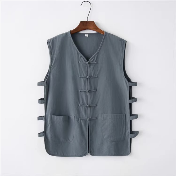 CHINESE STYLE RETRO LINEN VEST MENS SUMMER THIN BREATHABLE TANG DRESS VEST SLEEVELESS T-SHIRT COTTON LINEN KAN SHOULDER GOWN