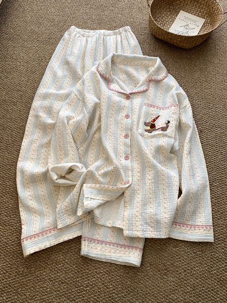 带胸垫月子服春秋季纯棉双层纱布吸汗孕妇产妇哺乳睡衣产后喂奶衣 — 2