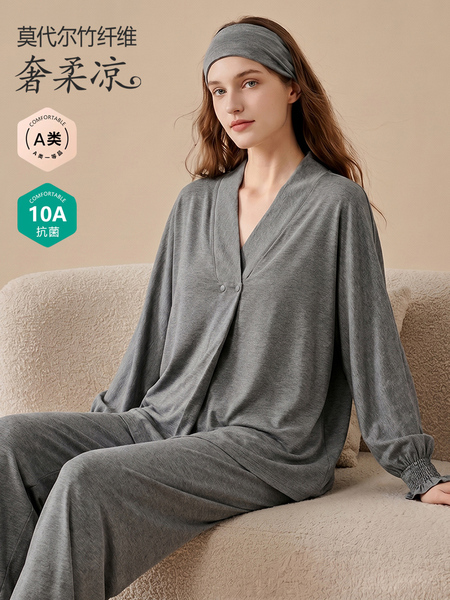 【带头巾】竹纤维月子服春夏季薄款产后产妇孕妇睡衣哺乳家居服