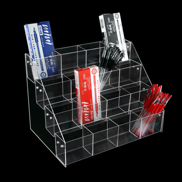 Stationery store pen holder neutral pen display stand pencil eyebrow pencil round bead acrylic pen storage box pen holder trapezoid rack