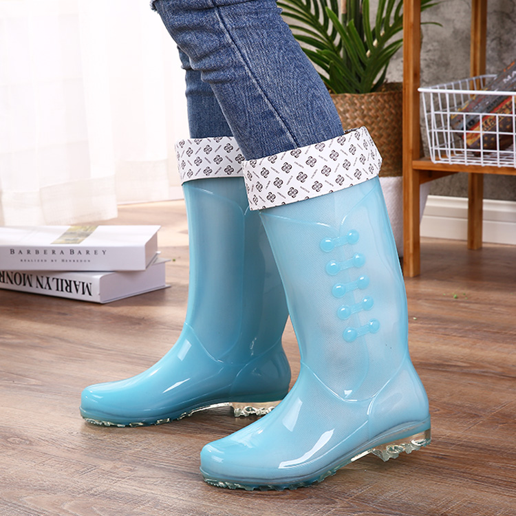 DOUBLE GERMAN LINING-CLOTH RAIN BOOTS WOMENS SUMMER HIGH WATERPROOF ANTI-SLIP RUBBER SHOES VELVET WEAR-RESISTANT WATER SHOES FASHION RAIN BOOTS