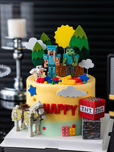 Minecraft Cake Decoration Ornaments Boy's Birthday Theme DIY Building Block Assembly Toys Game Theme Decoration