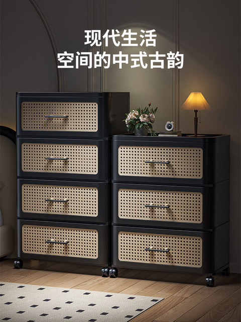 收纳柜免安装多层中古风五斗家用客厅储物柜加厚收纳置物架可移动