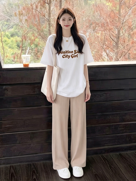 孕妇短袖t恤套装夏季薄款松弛感通勤产检休闲孕期上衣冰丝裤穿搭 — 2