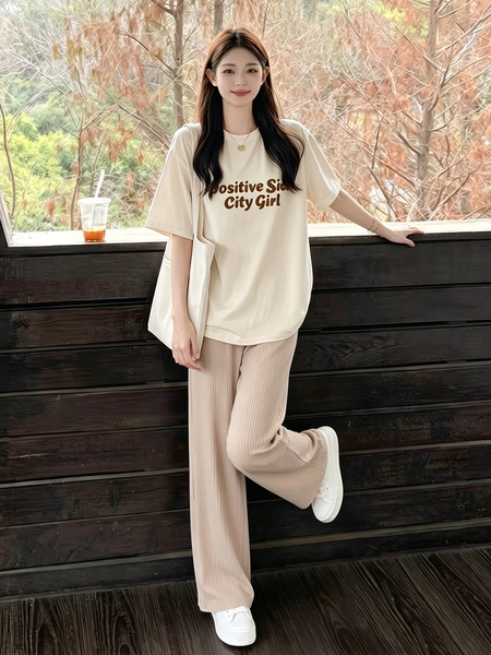 孕妇短袖t恤套装夏季薄款松弛感通勤产检休闲孕期上衣冰丝裤穿搭 — 3