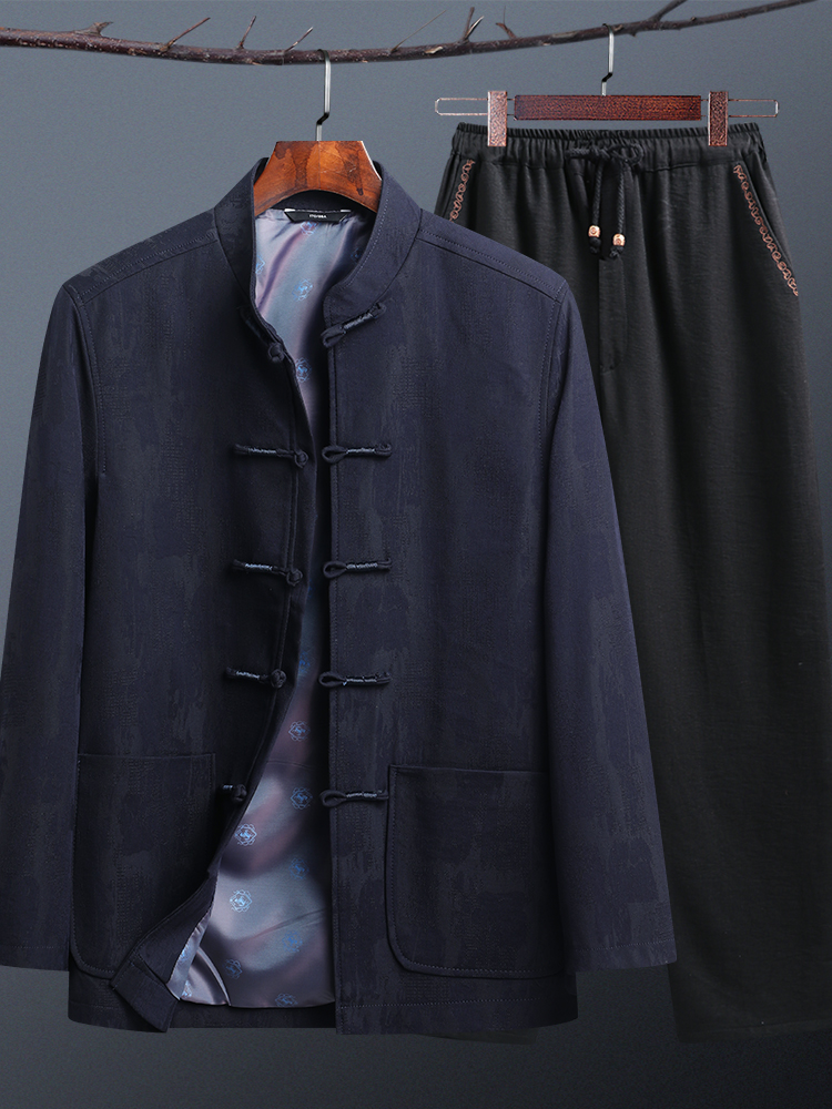MIDDLE-AGED AND ELDERLY SPRING AND AUTUMN CLOTHES TANG COSTUME MENS LONG-SLEEVED JACKET DAD ZHONGSHAN SUIT FOR THE ELDERLY GRANDFATHER CLOTHES CHINESE STYLE SUIT