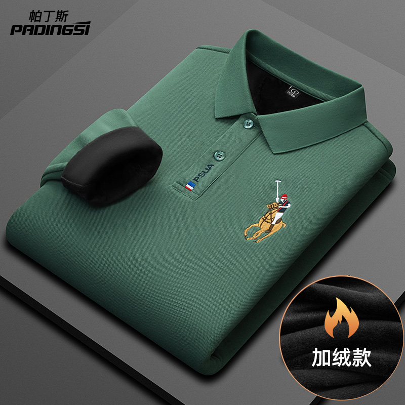 THE BRANDS HIGH-END LAPEL LONG SLEEVE T-SHIRT MENS VELVET PADDED WARM POLO SHIRT DAD PACK PLUS SIZE BAO ROMAN MARKED A