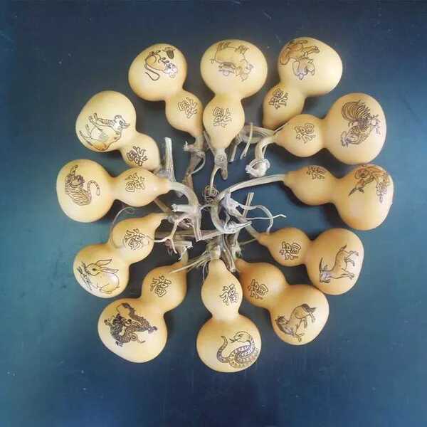 天然真葫芦雕刻烙画带藤龙头十二生肖吉祥图案特色工艺摆件饰品