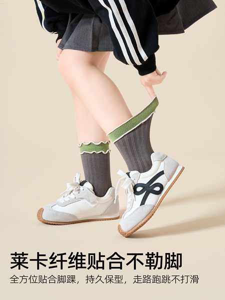 女童袜子春秋季纯棉100全棉儿童花边公主袜女孩木耳边中筒袜秋冬 — 4