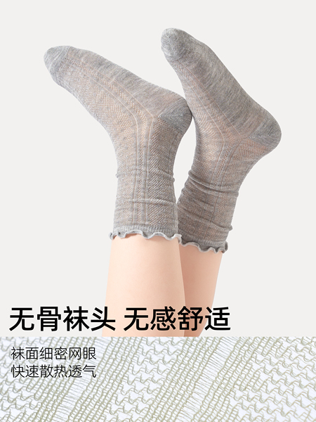 女童袜子夏季薄款桑蚕丝网眼袜儿童透气堆堆袜女孩花边公主中筒袜 — 3