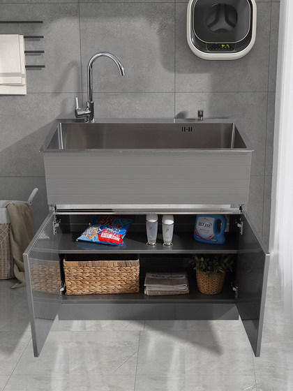 不锈钢水槽柜加厚手工sus304双槽洗菜盆阳台洗衣柜浴室柜洗碗水槽