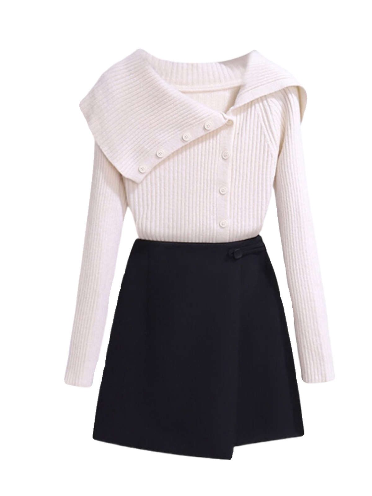 BRAND CLEARANCE AUTUMN AND WINTER FASHION FOREIGN STYLE LAPEL LONG SLEEVE SLIM SWEATER WOMENS VERSATILE WAIST SKIRT TWO-PIECE SET