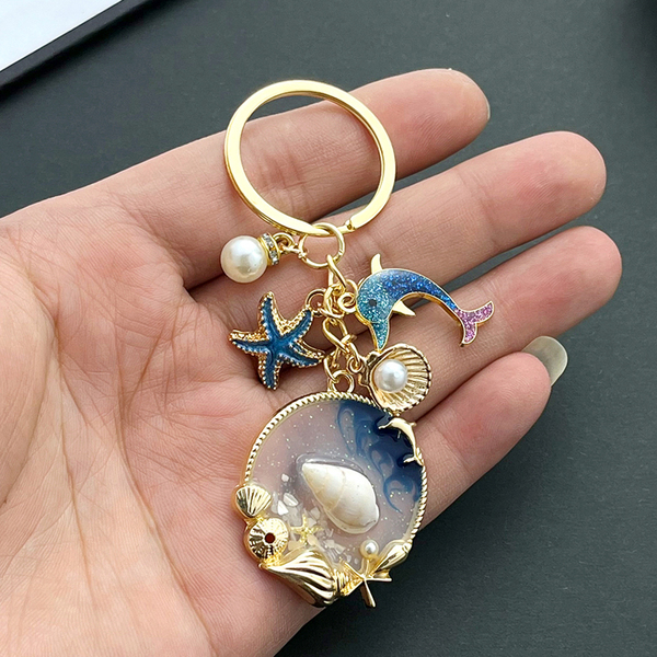 创意简约海洋星辰贝壳美人鱼海星海豚钥匙扣海螺包扣挂件小礼品