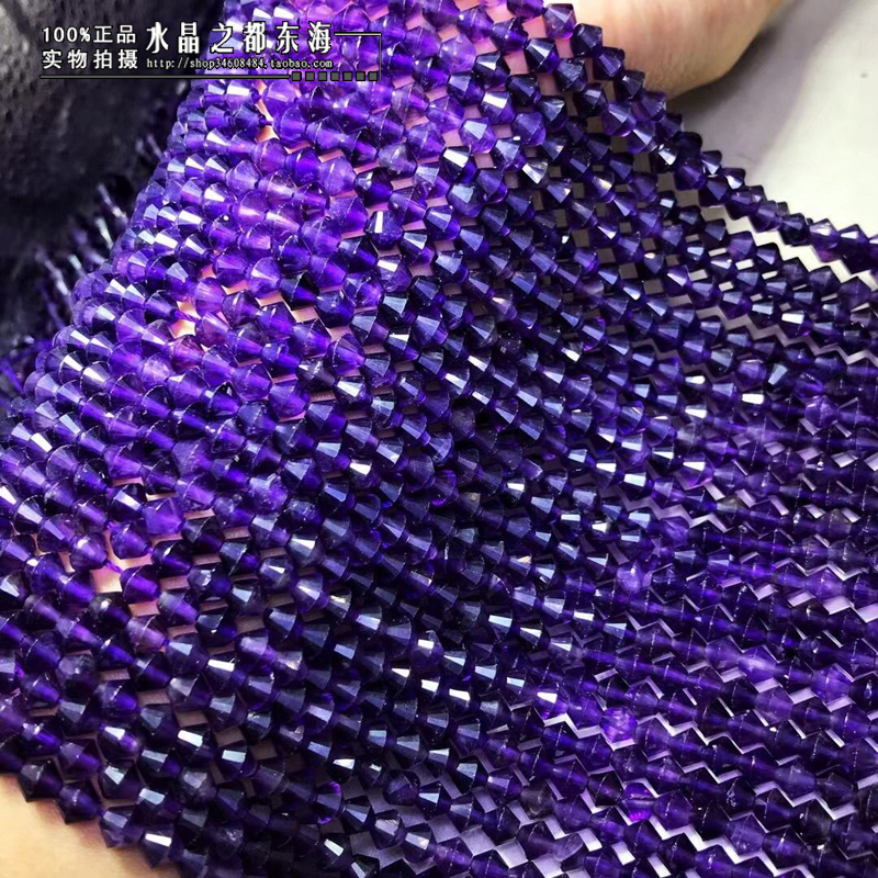 5.5X6MM 천연 우루과이 자수정 컷 앵글 비행 접시 뾰족한 비즈 다이아몬드 표면 프리즘 모양의 접시 비즈 루스 비즈 반제품