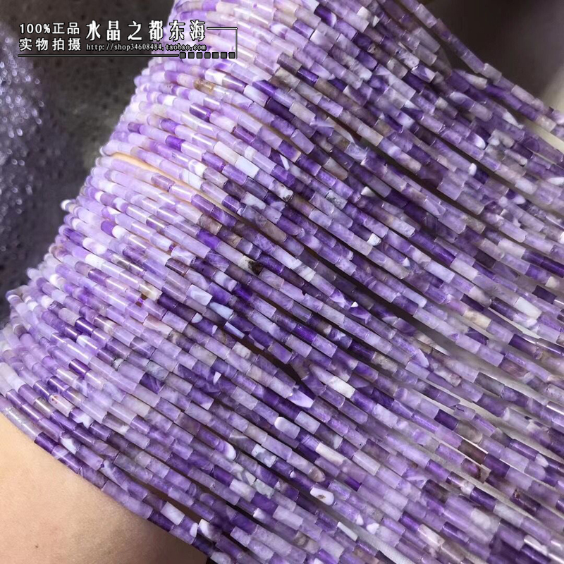 천연 크리스탈 2X4MM 천연 판타지 자수정 스트레이트 튜브 비즈 루즈 비즈 작은 튜브 비즈 분리 된 비즈가있는 반제품
