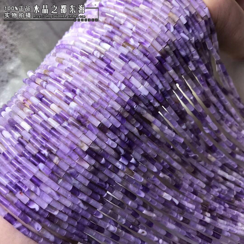 천연 크리스탈 2X4MM 천연 판타지 자수정 스트레이트 튜브 비즈 루즈 비즈 작은 튜브 비즈 분리 된 비즈가있는 반제품