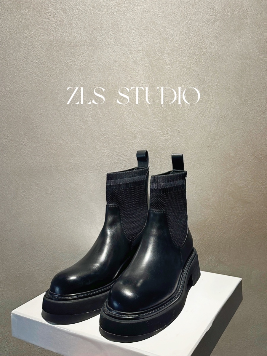 GENUINE LEATHER TIRES COWHIDE ROUND TOE BLOCK HEEL PLATFORM SOLES FASHION WOMENS BOOTS CHELSEA CASUAL BOOTS RETRO TRENDY COOL STAR THE SAME STYLE