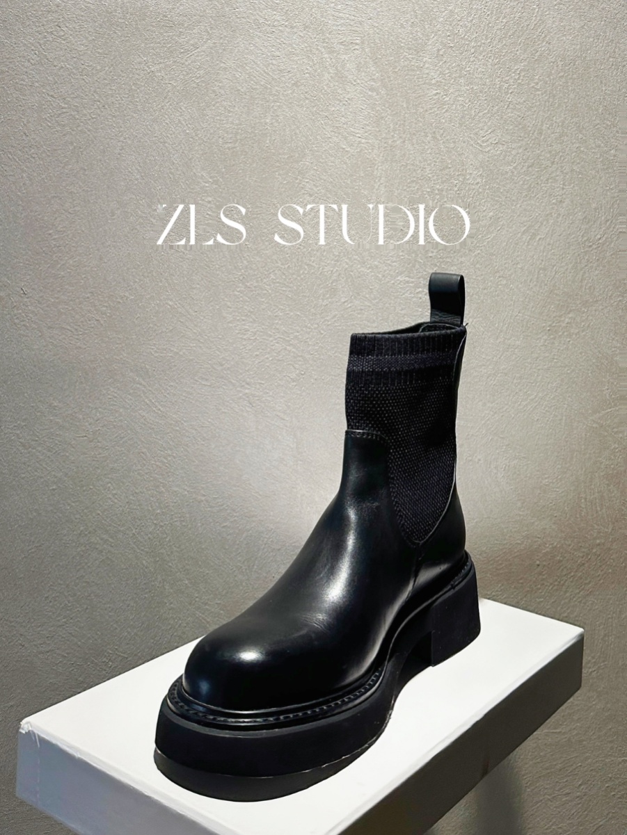 GENUINE LEATHER TIRES COWHIDE ROUND TOE BLOCK HEEL PLATFORM SOLES FASHION WOMENS BOOTS CHELSEA CASUAL BOOTS RETRO TRENDY COOL STAR THE SAME STYLE