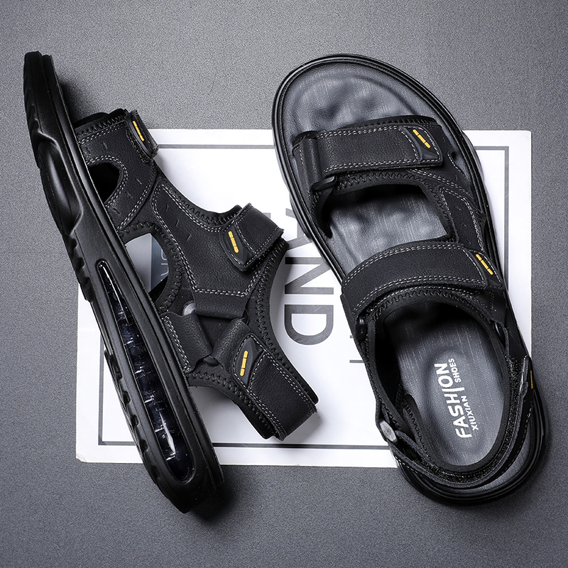 MENS SHOES 2024 NEW TRENDY MENS SANDALS MENS SUMMER LEATHER SOFT-SOLED SANDALS FOR WEARING CASUAL BEACH SHOES MEN