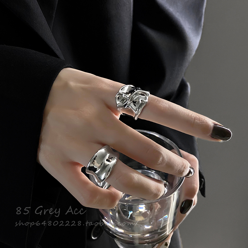 2026年新款镜面开口戒指女ins小众设计感食指戒网红时尚嘻哈指环