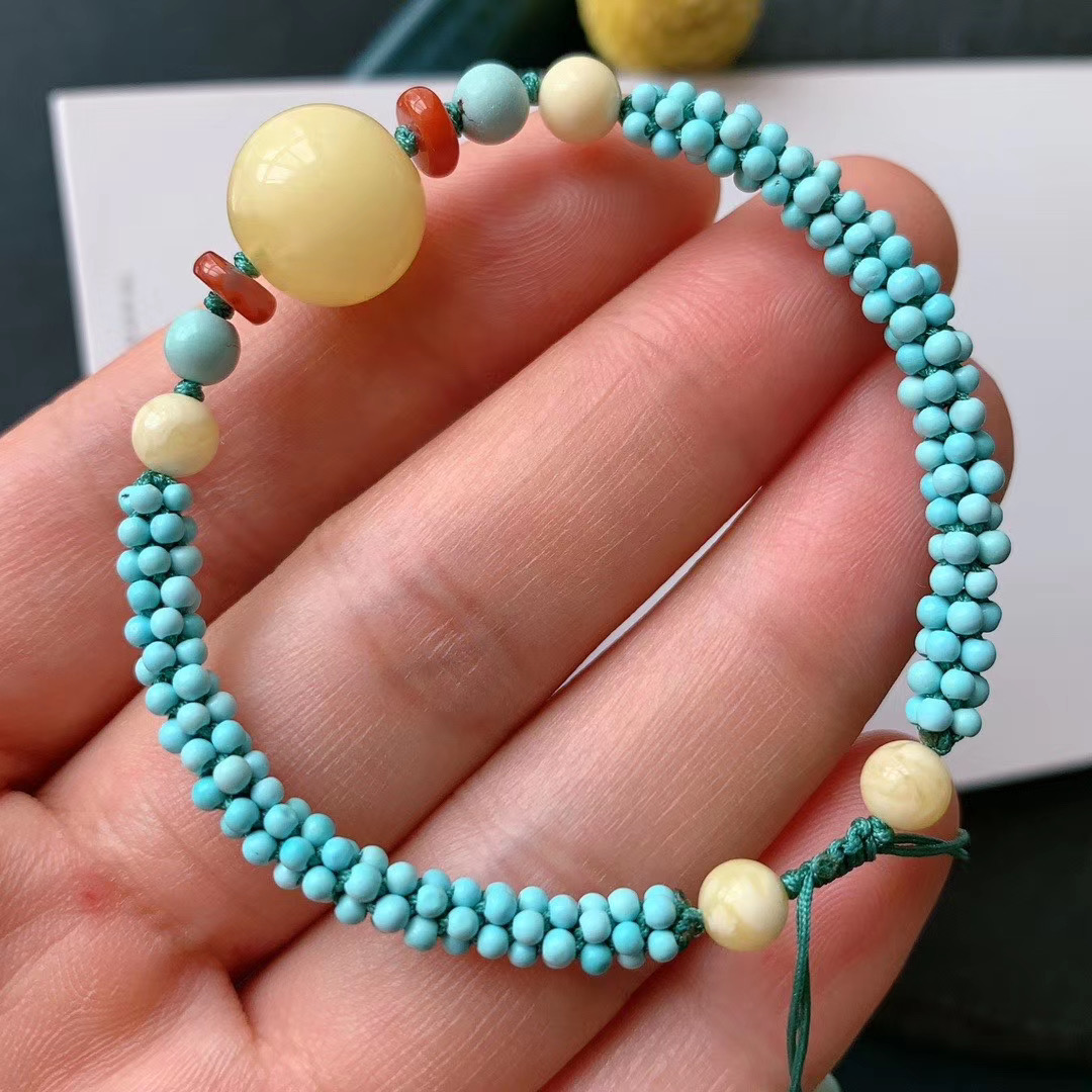 청록색 팔찌 천연 원시 미네랄 작은 입자 청록색 일치하는 밀랍 NANHONG DUOBAO 팔찌 여성을위한