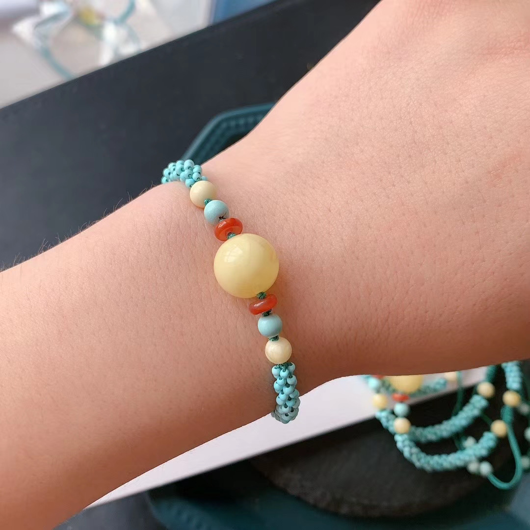 청록색 팔찌 천연 원시 미네랄 작은 입자 청록색 일치하는 밀랍 NANHONG DUOBAO 팔찌 여성을위한