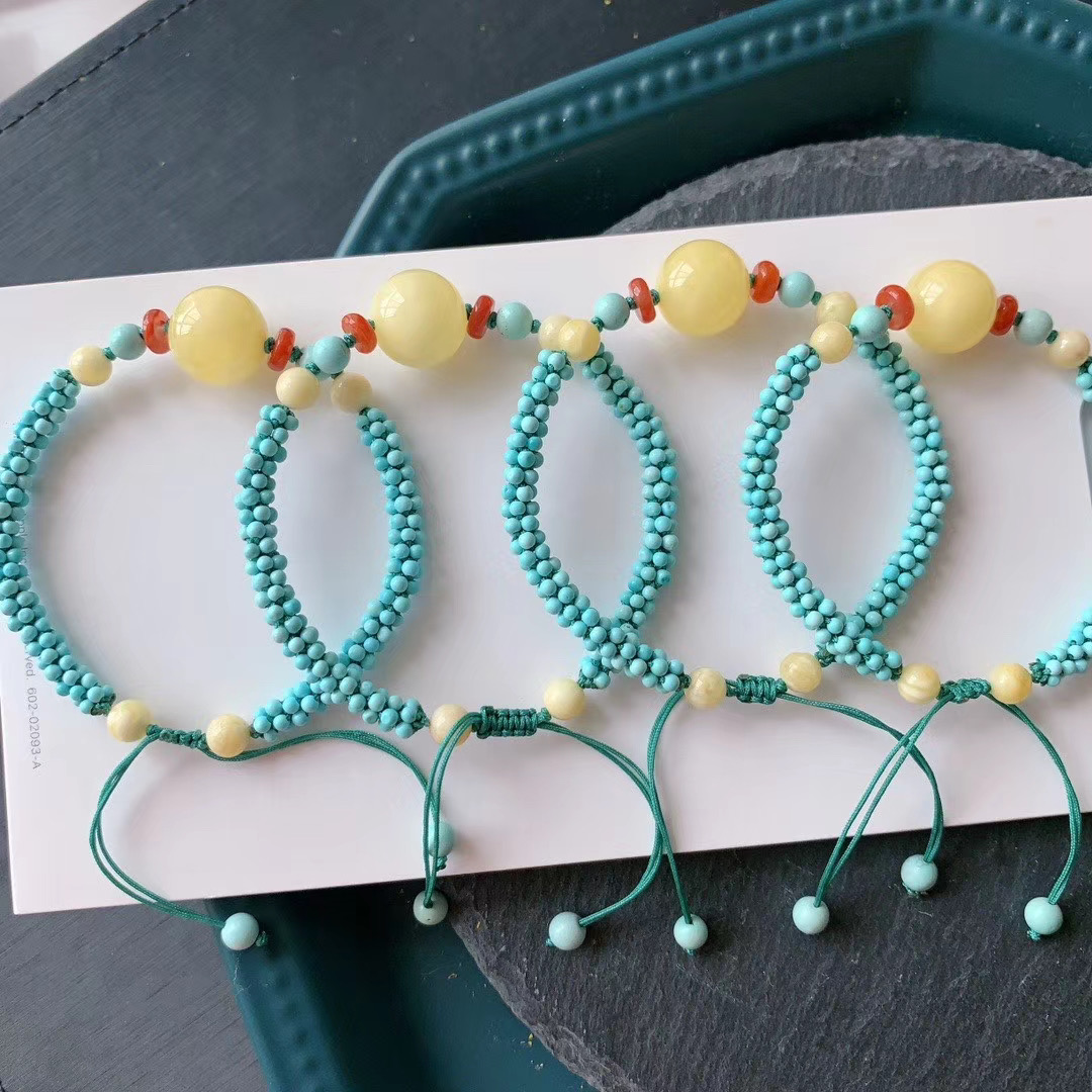 청록색 팔찌 천연 원시 미네랄 작은 입자 청록색 일치하는 밀랍 NANHONG DUOBAO 팔찌 여성을위한