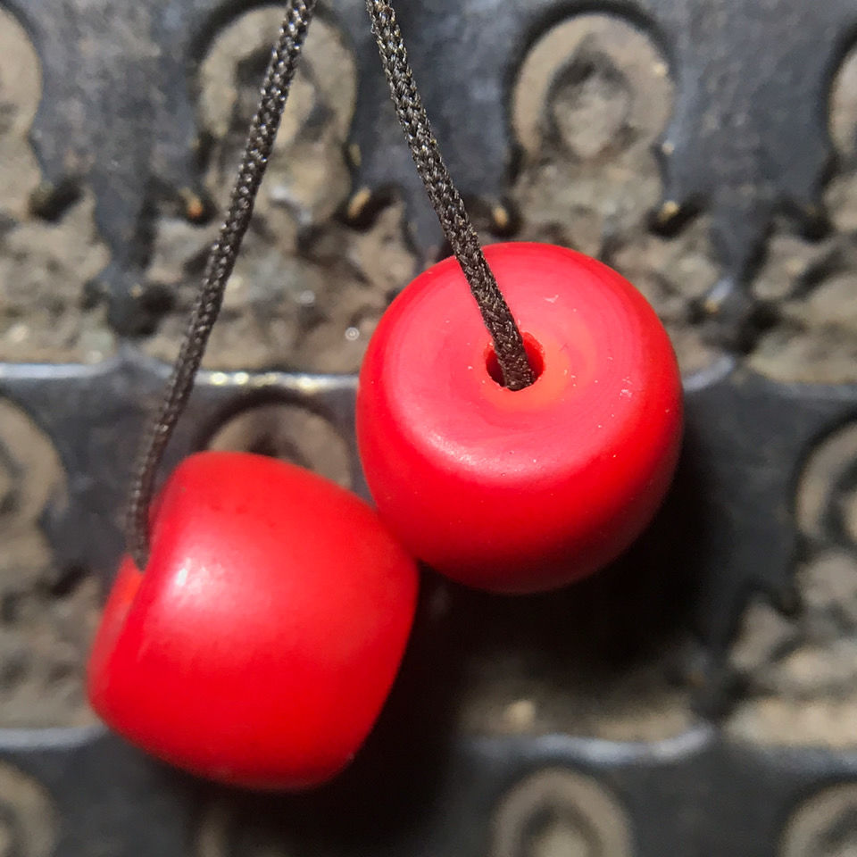 SPECIAL PRICE CLEARANCE ANCIENT FOLK CUSTOMS OLD-FASHIONED PULP PERSIMMON RED GLAZE OLD LINE BEADS A PAIR OF WAIST BEADS ACCESSORIES BEADS
