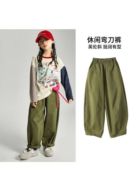 雨星雨嫣女童休闲裤子秋装2026新款中大童儿童爱心潮酷长裤阔腿裤 — 3