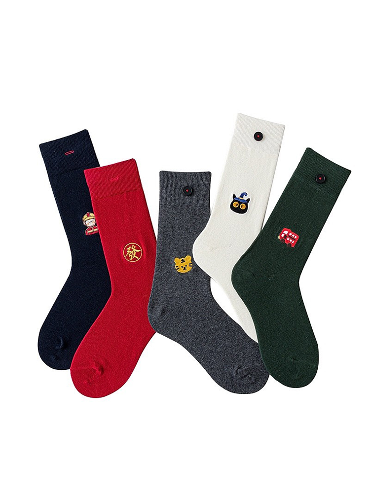 CRAZYSOCKS MEDIUM SOCKS PERSONALIZED CARTOON EMBROIDERY STACK SOCKS HONMEI YEAR RED SOCKS CREATIVE COTTON SOCKS