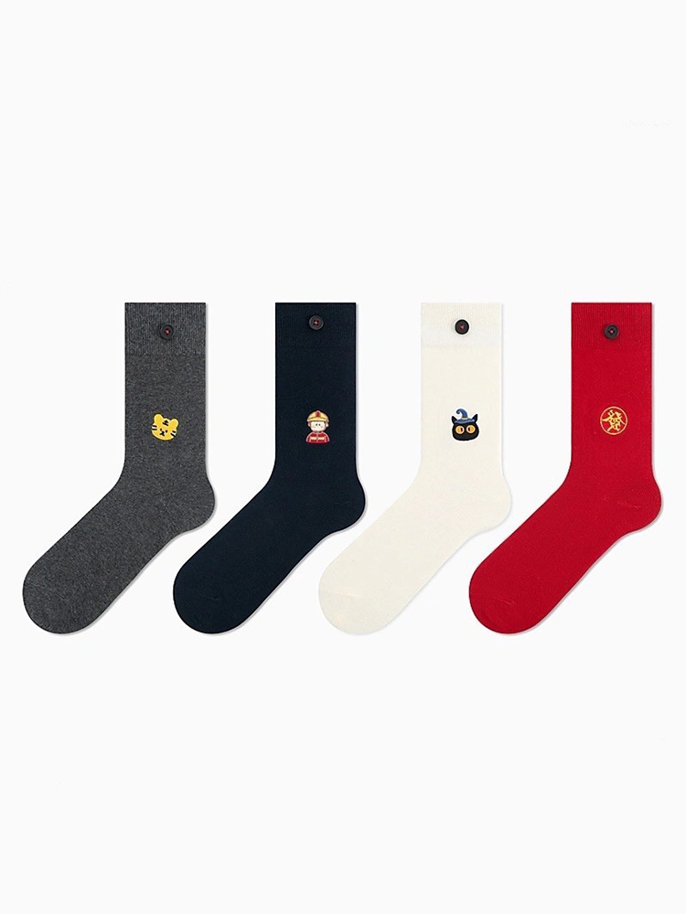 CRAZYSOCKS MEDIUM SOCKS PERSONALIZED CARTOON EMBROIDERY STACK SOCKS HONMEI YEAR RED SOCKS CREATIVE COTTON SOCKS