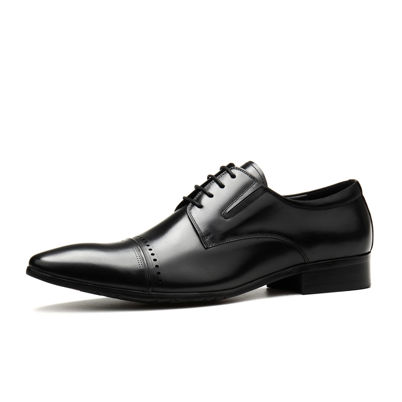 BLACK EUROPEAN VERSION OF MENS SHOES THREE-JOINT LEATHER SHOES MENS CARVED POINTED TOE FORMAL WEAR BUSINESS LEATHER BRITISH FASHION SHOES LACE-UP WEDDING SHOES