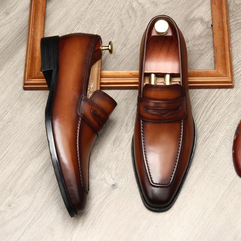 HAND-POLISHED BRITISH STYLE LEATHER SHOES MENS YOUTH TREND LEATHER BUSINESS FORMAL WEAR MENS SHOES KOREAN FASHION POINTED-TOE SHOES