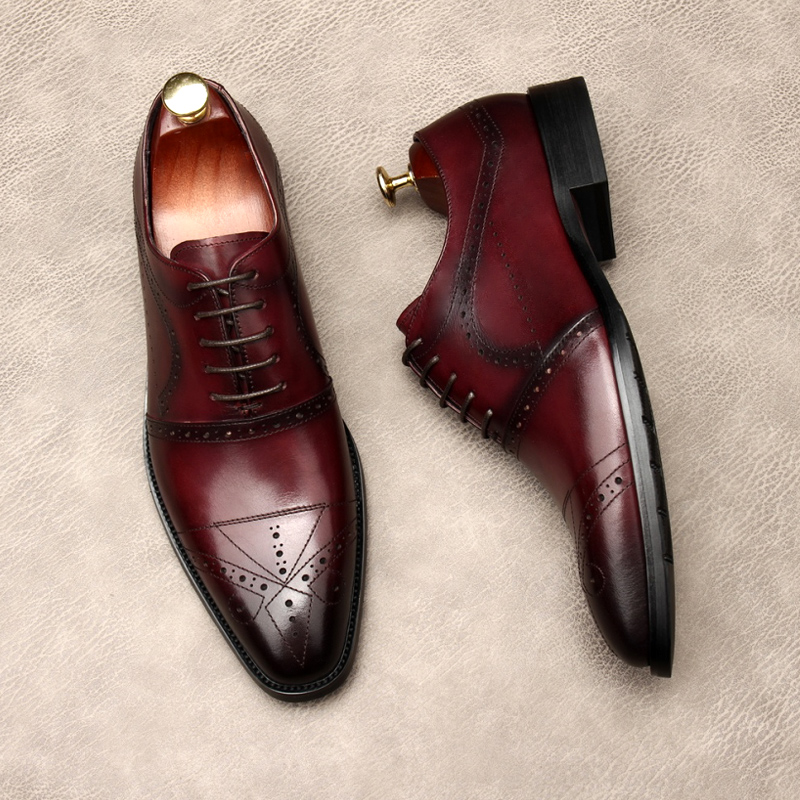 2021 NEW BROGUE CARVED LEATHER SHOES MENS BUSINESS FORMAL WEAR BRITISH LEATHER DERBY SHOES A TOP COWHIDE SINGLE SHOE